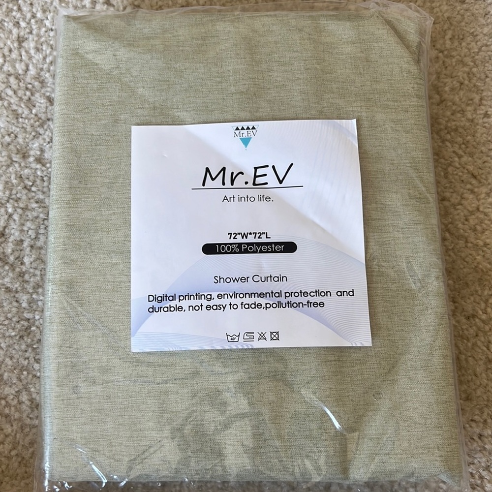 Linen Shower Curtain for Bathroom Waterproof and Machine Washable (Green)